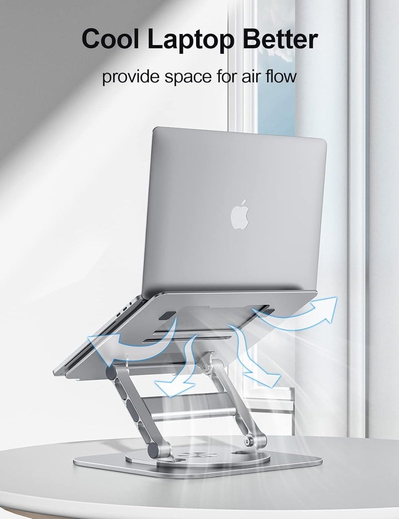 MCHOSE Laptop Stand with 360° Rotating Base, Foldable Adjustable Computer Holder, Ergonomic Design Compatible with MacBook Air Pro, Dell XPS, HP, Lenovo More 10-17" (New-Silver) - Image 5